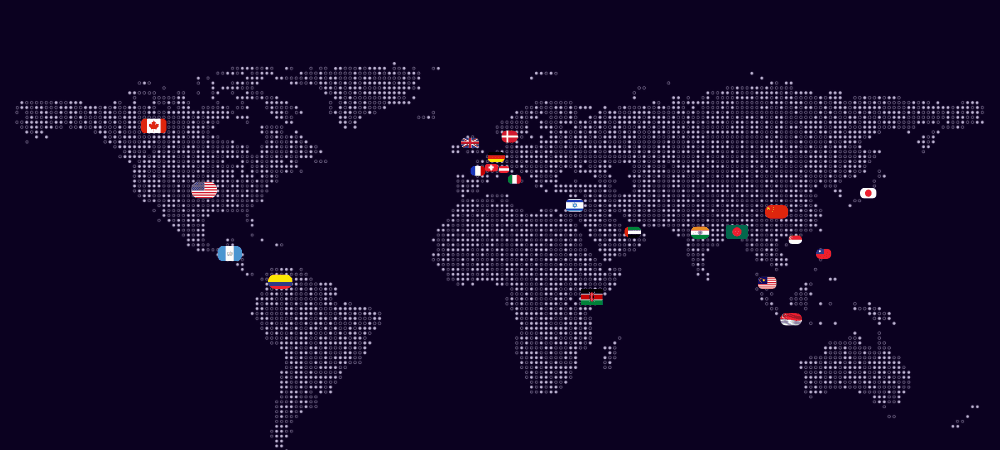 World map highlighting the countries where Intellisane AI clients are located