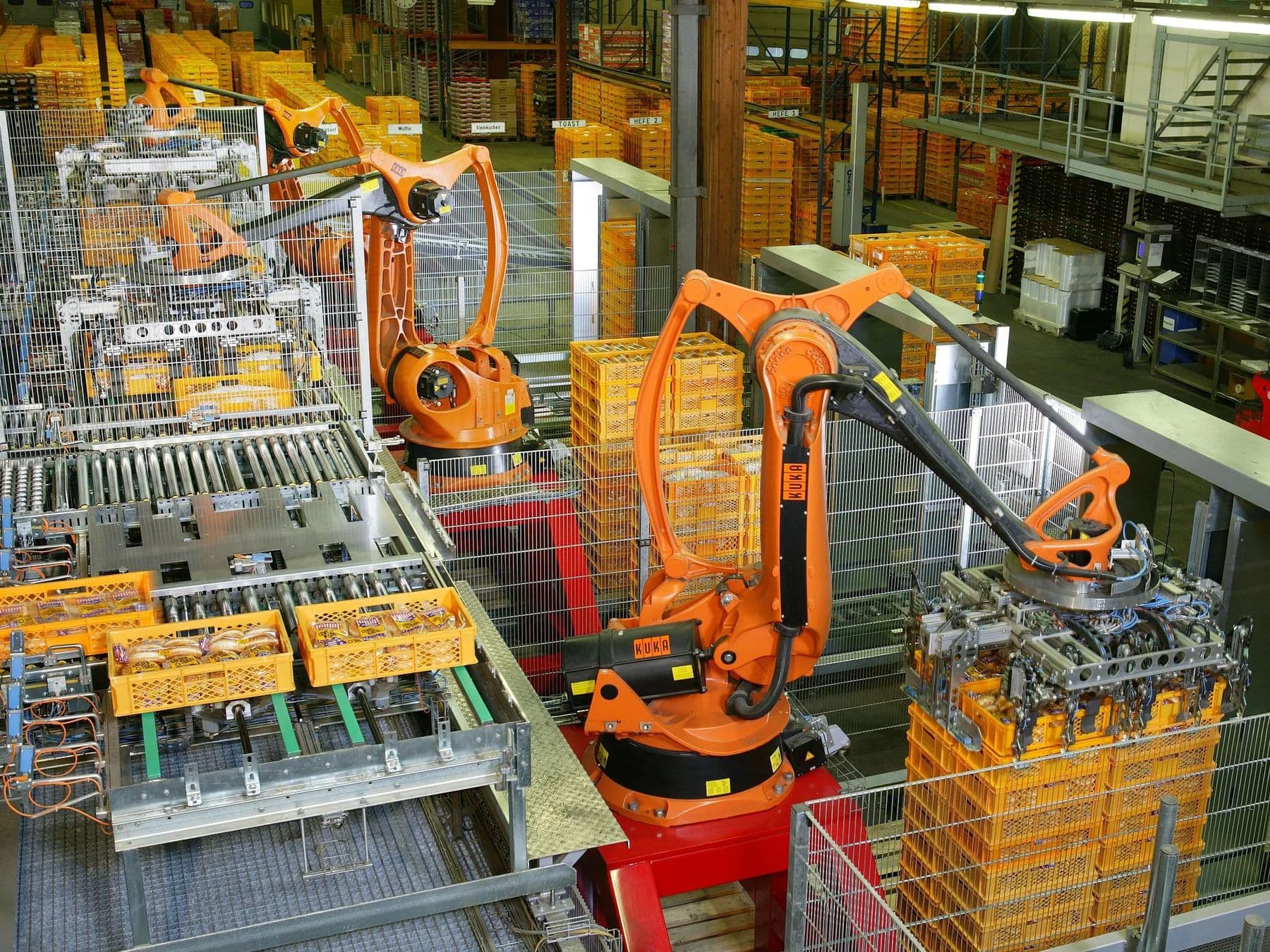 Robotic production line in a factory