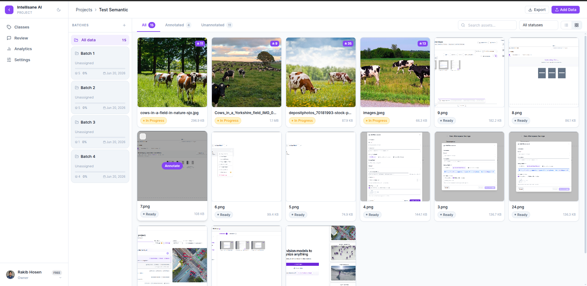 Intellisane annotation platform — project batch view